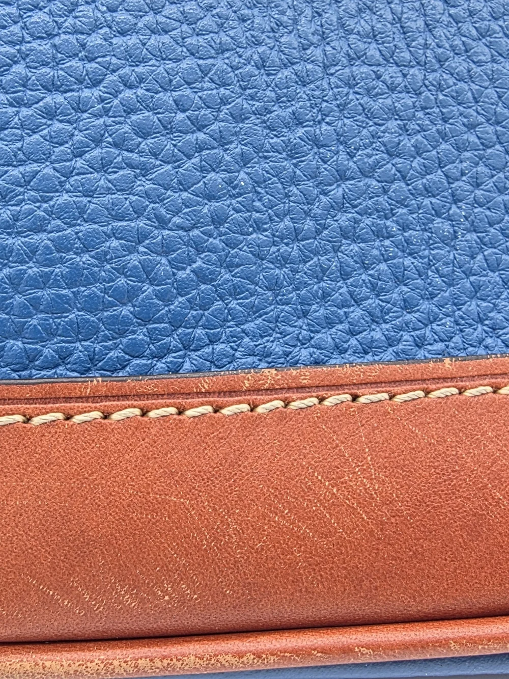 Dooney & Bourke Blue and Brown Leather Dome Satchel with Strap